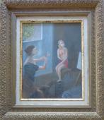 ONBEKEND / NAAKT IN HET ATELIER / OLIEVERF / 38x32cm / KADER, Ophalen of Verzenden