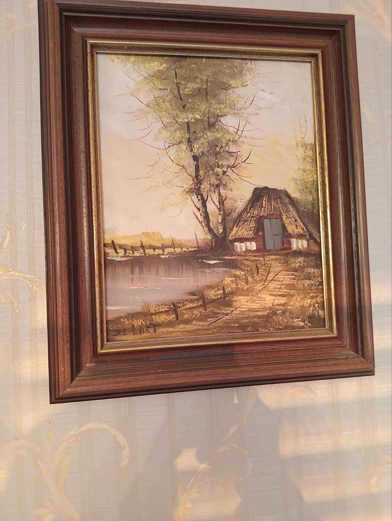 Schilderij boerderij met kader, Antiek en Kunst, Kunst | Schilderijen | Klassiek, Ophalen