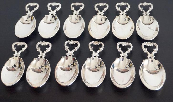 12 verzilverde presentatielepels, Antiek en Kunst, Antiek | Zilver en Goud, Zilver, Ophalen of Verzenden