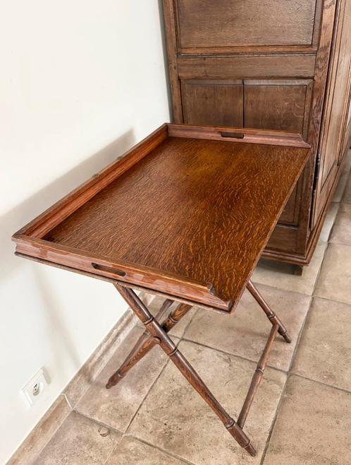 Antiek eiken butlertafel/ dienblad op onderstel/ reistafel, Antiek en Kunst, Antiek | Woonaccessoires, Ophalen