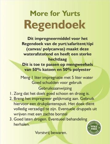 More for Yurts RG impregnatie voor canvas doeken beschikbaar voor biedingen