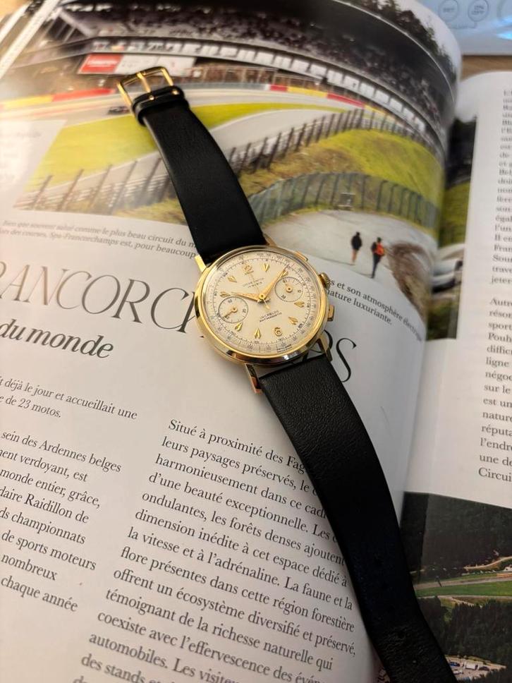 Chronograaf Suisse Lycke 18kt geelgoud Venus 210, Handtassen en Accessoires, Horloges | Dames, Gebruikt, Goud, Goud, Ophalen of Verzenden