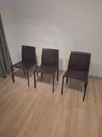 set van 3 moderne eetkamerstoelen – lederlook bruin, Huis en Inrichting, Ophalen, Overige materialen, Gebruikt, Modern