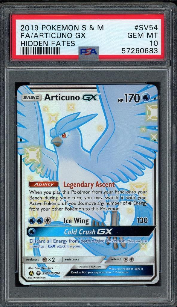 Articuno GX PSA 10 - SV54/SV94 - Sun & Moon - Hidden Fates, Hobby en Vrije tijd, Verzamelkaartspellen | Pokémon, Zo goed als nieuw