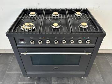 ❗Luxe Fornuis Boretti 90 cm antraciet + rvs 6 pits 1 oven beschikbaar voor biedingen