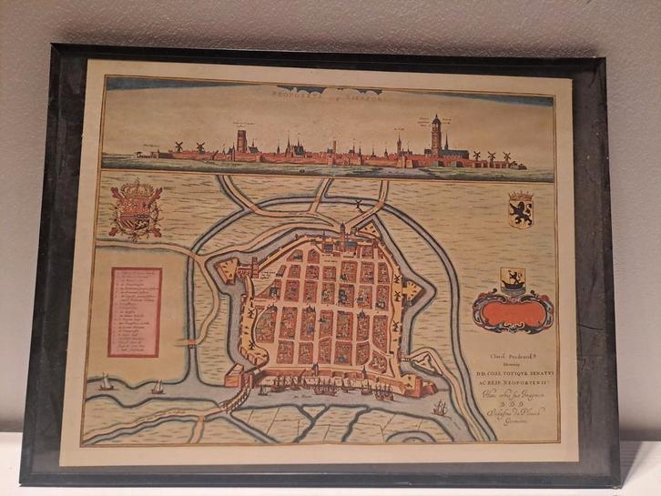 Oude stadskaart Nieuwpoort met kader, Antiek en Kunst, Kunst | Tekeningen en Fotografie, Ophalen
