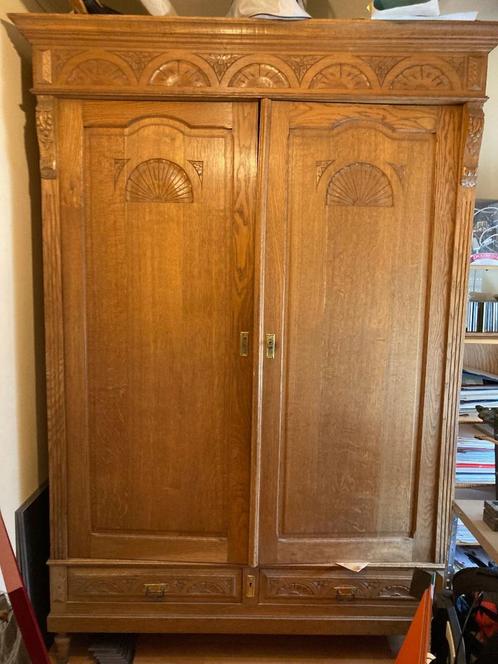 Antieken kleerkast, Huis en Inrichting, Kasten | Kleerkasten, Gebruikt, 200 cm of meer, 100 tot 150 cm, 25 tot 50 cm, Met lade(s)