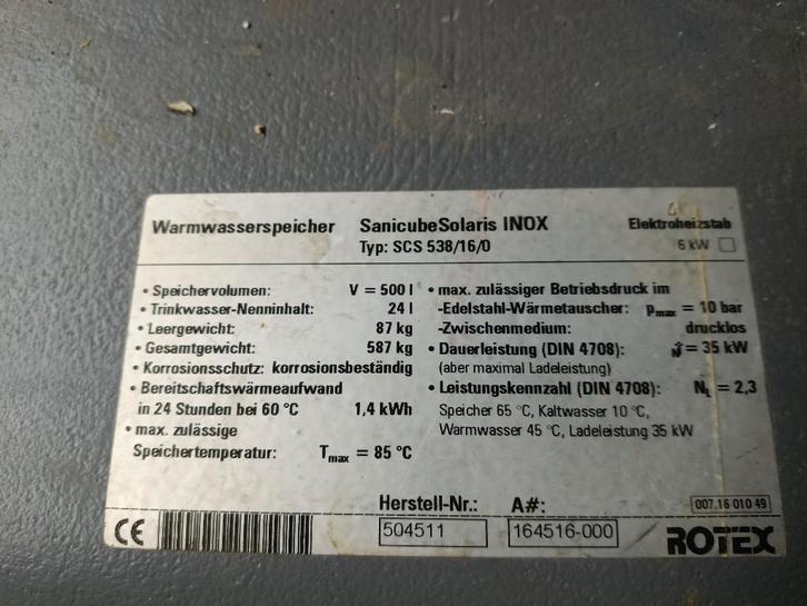 Buffervat Zonneboiler 500l, Doe-het-zelf en Bouw, Sanitair, Zo goed als nieuw, Ophalen