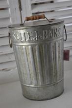 Vuilbakje / Prullenbak Landelijk zinc 'Salle de Bain', Nieuw, Ophalen of Verzenden, Minder dan 10 liter, Metaal