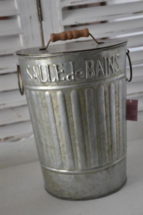 Vuilbakje / Prullenbak Landelijk zinc 'Salle de Bain', Huis en Inrichting, Woonaccessoires | Prullenbakken, Nieuw, Metaal, Minder dan 50 cm