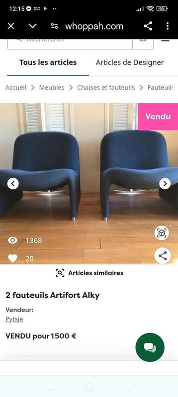 Fauteuils ALKY artiflor vintage design, Enlèvement, Comme neuf, Une