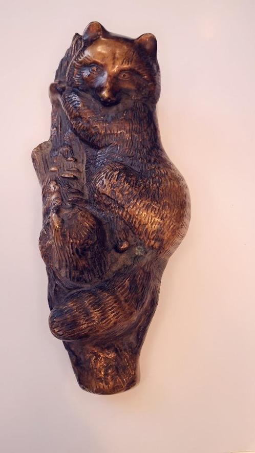 2 dieren bronzen wanddecoratie wasbeer of beer, Antiek en Kunst, Curiosa en Brocante, Ophalen