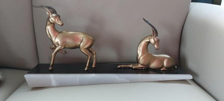 Art Deco antilopen op marmeren sokkel Regency style, Antiek en Kunst, Kunst | Designobjecten, Ophalen
