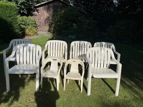 .tuinstoelen kunststof wit 8 stuks (6+2 kinderstoeltjes), Tuin en Terras, Tuinstoelen, Gebruikt, Kunststof, Stapelbaar, Ophalen