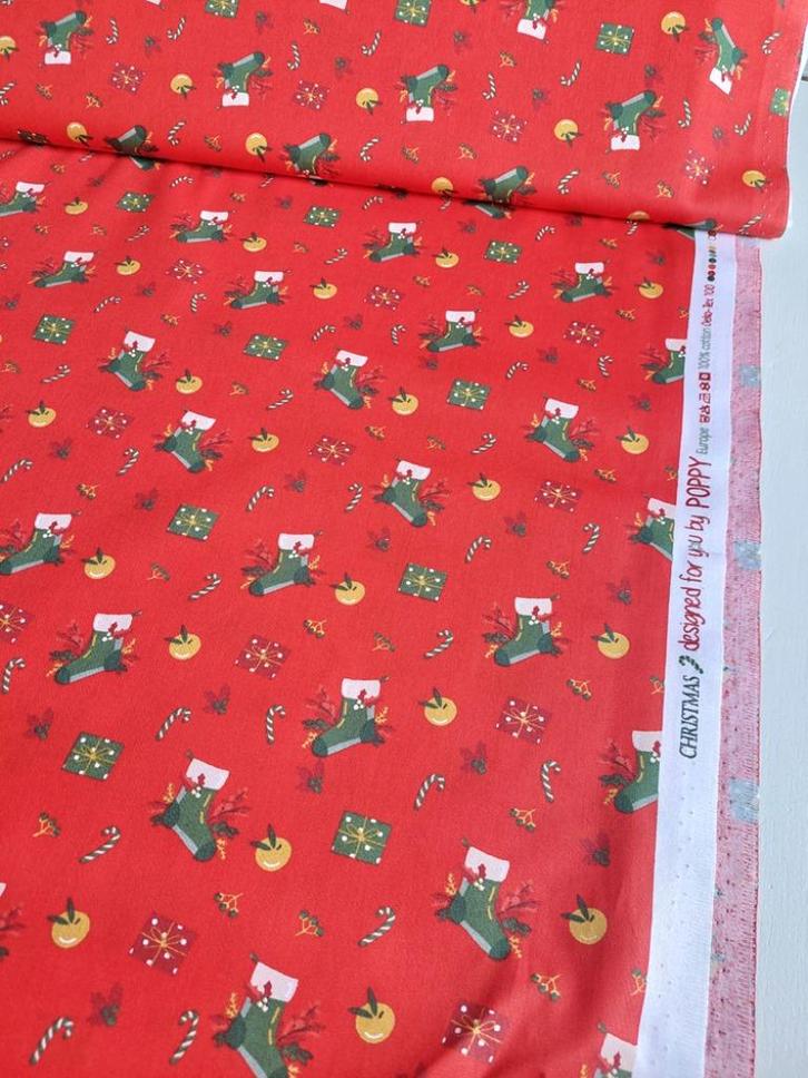 6094) 0,9 meter katoen kerstsokken en cadeau rood kerst, Hobby en Vrije tijd, Stoffen en Lappen, Nieuw, Katoen, 120 cm of meer