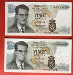 2 biljetten van 20 Fr Belgie 1964 als nieuw, Ophalen of Verzenden, Setje