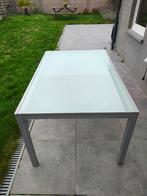 Verlengbare glazen/metalen tafel, Huis en Inrichting, Ophalen, 50 tot 100 cm, Zo goed als nieuw, Vijf personen of meer