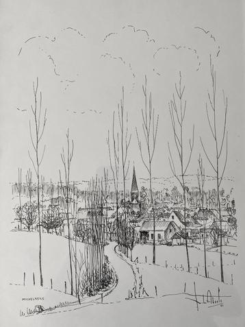 Dessin à la plume de Jos Van Den Abeele (1912-1991), Enlèvement ou Envoi