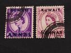 Koeweit 1952/57 - Koningin Elisabeth II met opdruk, Postzegels en Munten, Ophalen of Verzenden, Gestempeld, Midden-Oosten