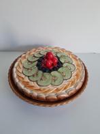 Unieke vintage keramische schotel met fruit op deksel, Ophalen of Verzenden