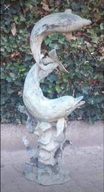 Bronzen Beeld Dolfijnen Fontein Groen Gepatineerd Te Koop, Tuin en Terras, Ophalen