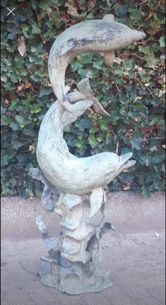Bronzen Beeld Dolfijnen Fontein Groen Gepatineerd Te Koop, Tuin en Terras, Tuinbeelden, Ophalen