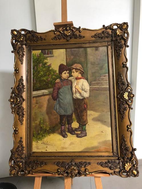 Antieke schilderij olie op doek gesigneerd, Antiek en Kunst, Kunst | Schilderijen | Klassiek, Ophalen
