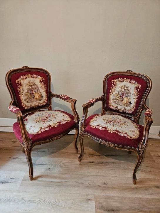 2x Louis XV stoeltjes - Gobelin bekleding, Antiek en Kunst, Antiek | Meubels | Stoelen en Sofa's, Ophalen