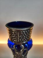 Antiek vaasje kobalt blauw met metaal afgewerkt, Ophalen of Verzenden