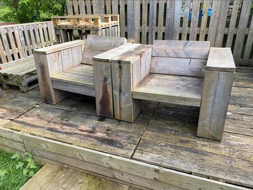 2 zetels steigerhout zelf gemaakt, Tuin en Terras, Tuinsets en Loungesets, Gebruikt, Steigerhout, Ophalen