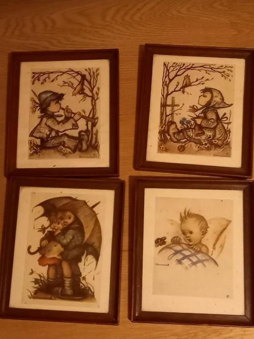 Vintage Hummel tekening /schilderijtje retro houten kader 7, Antiek en Kunst, Kunst | Tekeningen en Fotografie, Ophalen