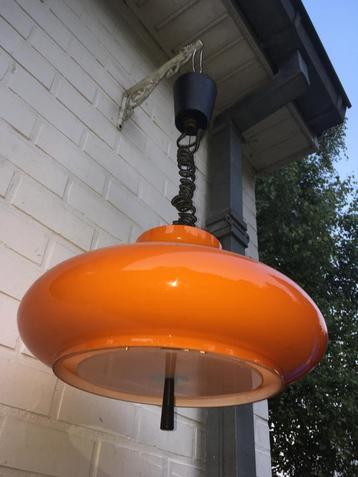 Lampe suspension opaline orange Vintage Space Age design 70'