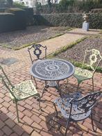 Gietijzeren en aluminium tuintafel en 4 stoelen, Tuin en Terras, Tuinsets en Loungesets, Ophalen, 4 zitplaatsen, Gebruikt, Aluminium
