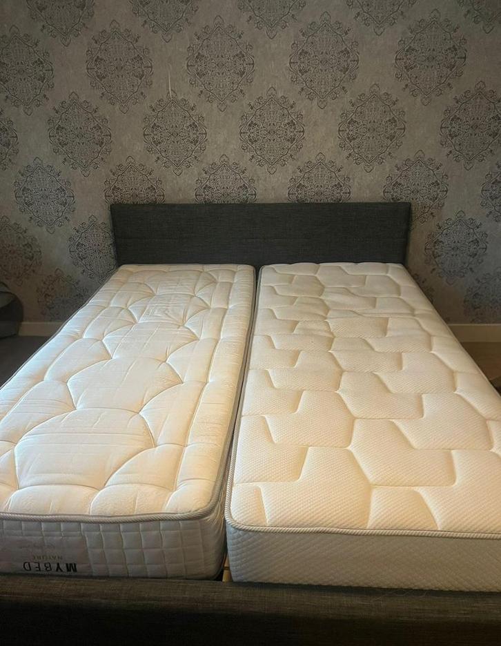 Tweepersoonsbed grijs 160x200 incl matrassen, Maison & Meubles, Chambre à coucher | Lits, Comme neuf, Deux personnes, 160 cm, 200 cm