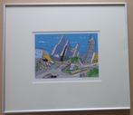 ROEL MEERTENS / HET STATION / KLEURZEEFDRUK / 44x50cm KADER, Antiek en Kunst, Kunst | Litho's en Zeefdrukken, Ophalen of Verzenden