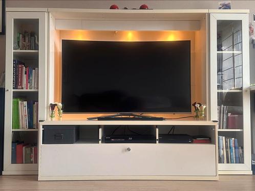 Meuble de télévision blanc avec 2 petites bibliothèques, Maison & Meubles, Armoires | Mobilier de télévision, Utilisé, 150 à 200 cm