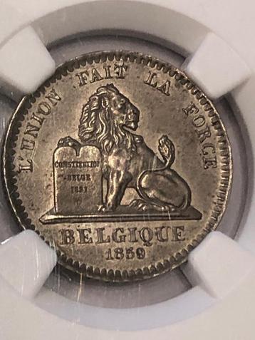Munt België proefslag 20 cent Leopold I ESSAI 1859 graded