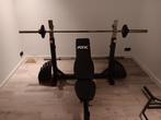 Bench met Olympische bar, Sport en Fitness, Ophalen, Zo goed als nieuw, Borst, Fitnessbank