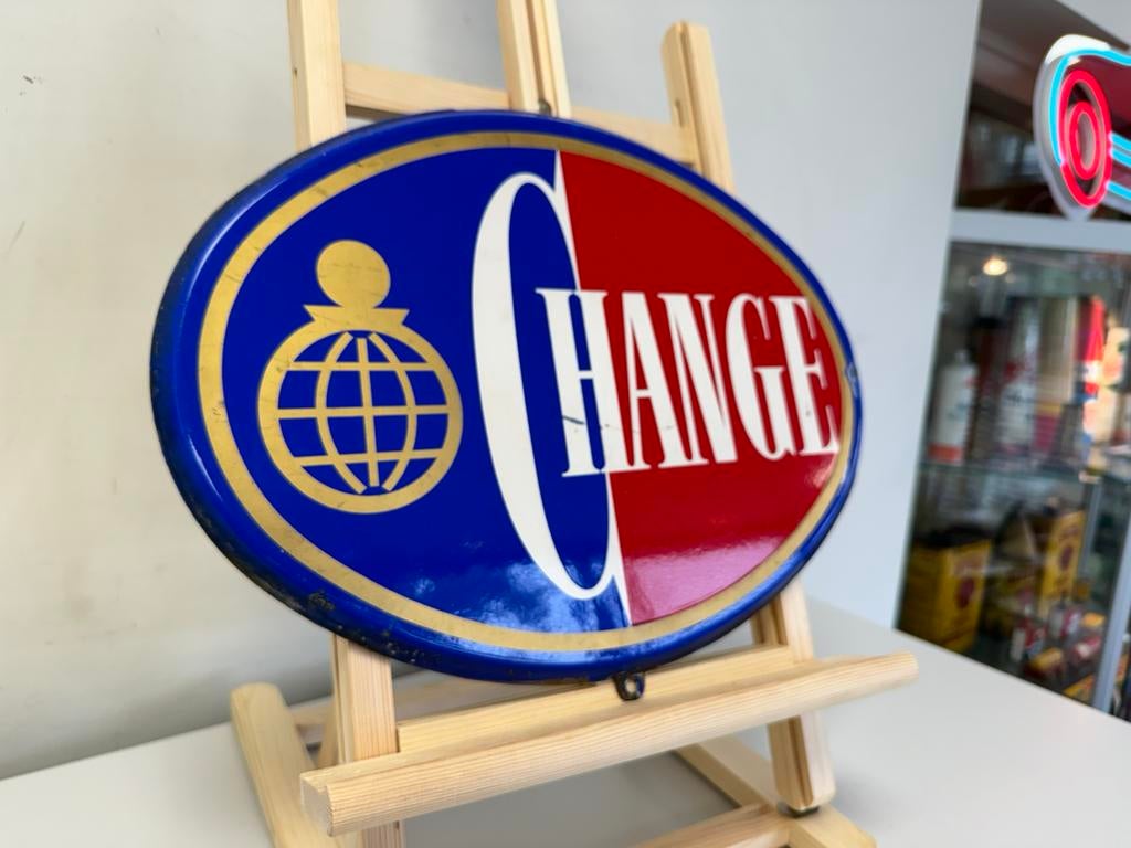 Change emaille reclamebord, Ophalen of Verzenden, Gebruikt, Reclamebord