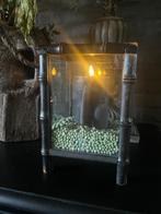 Windlicht in bamboe met LED kazrs en decoratie, Onbelend, Onbekend, Ophalen of Verzenden, Zo goed als nieuw