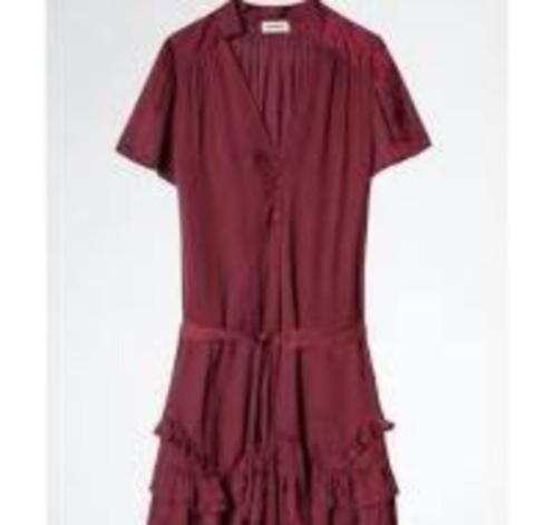 ZGAN bordeauxrode jurk Zadig & Voltaire met ruche onderkant, Kleding | Dames, Jurken, Zo goed als nieuw, Maat 36 (S), Rood, Boven de knie