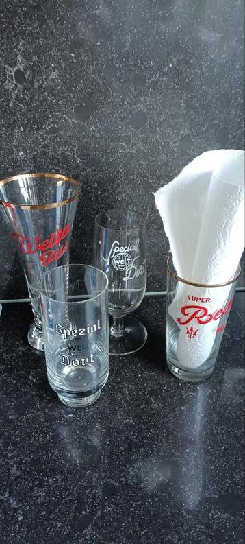 Set van 4 oude Bierglazen oude br. SCALDIS Hingene Bornem, Enlèvement ou Envoi, Comme neuf