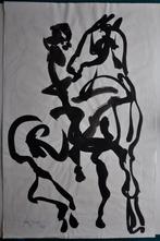 Rik Poot Paard met ruiter Lavis, Antiek en Kunst, Ophalen of Verzenden