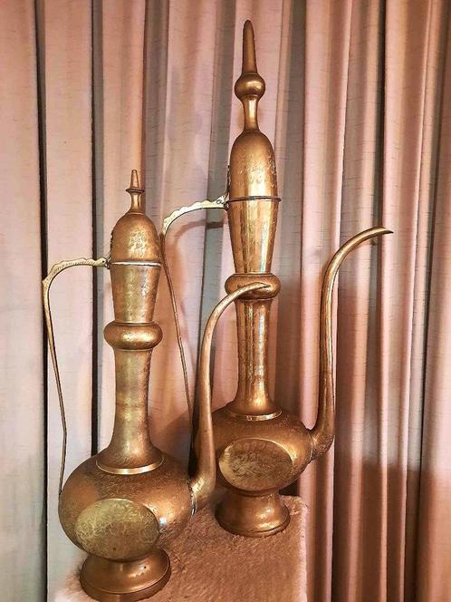 Groot set van 2 koperen kruiken, Hoog: 86 en 60 cm- Antieke, Antiek en Kunst, Antiek | Brons en Koper, Koper, Ophalen