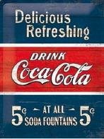 Coca Cola Dellicious Refreshing. ​Metalen wandbord, Collections, Marques & Objets publicitaires, Enlèvement ou Envoi, Neuf, Panneau publicitaire