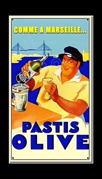 PASTIS OLIVE Marseille reclame retro dubbel metaal 80cmx45cm beschikbaar voor biedingen