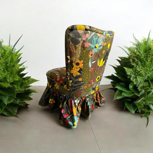 Vintge gebloemde cocktailstoel / eenzit / fauteuil, Antiek en Kunst, Antiek | Meubels | Stoelen en Sofa's, Ophalen of Verzenden