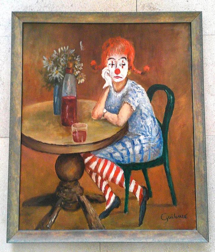 Clown à table vers 1970 - Oui. Guitare = Wim Bartelts, Antiquités & Art, Art | Peinture | Classique, Enlèvement ou Envoi