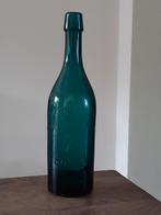 Vintage blauw/groene glazen fles 'Etabl. E. Devroey' Leuven, Ophalen