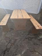Houten tuintafel +2banken 160/72/78  €75, Tuin en Terras, Ophalen, Tuinset
